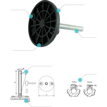 Nábytkové kování Noha štelovací s kloubem Ø80, Ø105, Ø130