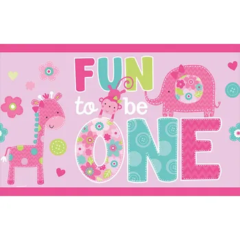 Jednorázový ubrus Holčička ŽIRAFA 1.narozeniny ubrus, 137 cm x 259 cm