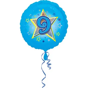 Balónek Fóliový balonek č. 9 - modrý, kulatý, 43 cm