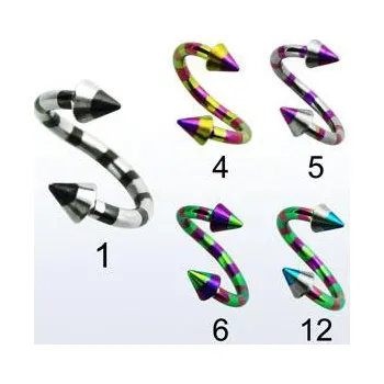 Piercing Piercingate Spirála s hroty anodizovaná - pruhovaná PSP00056 - Barva/Motiv: 1, Průměr spirály: 10 mm, Průměr tyčky: 1,2 mm