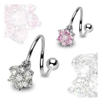 Piercing Piercingate Spirála s kytičkou z krystalů PSP00048 - Barva/Motiv: Čirá