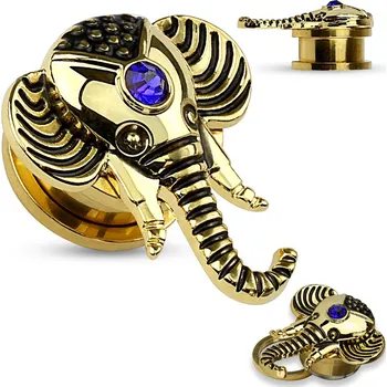 Piercing Piercingate Plug do ucha - slon PTP00209 - Barva/Motiv: Zlatá, Průměr Tunely, plugy, roztahováky: 8 mm