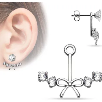 Piercing Piercingate Náušnice - mašlička a kamínky NAU00932 - Barva/Motiv: Čirá