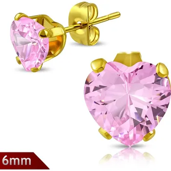 Piercing Piercingate Náušnice srdíčka NAU00910 - Barva/Motiv: Zlatá/Růžový kamínek