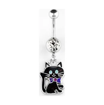 Piercing Piercingate Piercing do pupíku s kočičkou PBV00489 - Barva/Motiv: Čirá