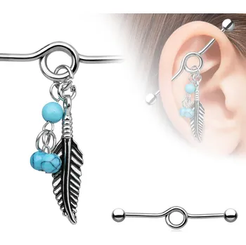 Piercing Piercingate Industrial piercing s lístkem PIN00043 - Délka tyčky: 38 mm, Kuličky: 5 mm, Průměr tyčky: 1,6 mm