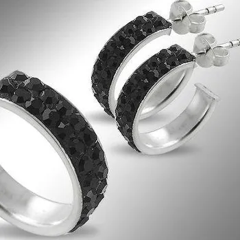 Piercing Piercingate Náušnice s krytaly (stříbro 925/1000) NAU00606 - Materiál: Stříbro, Ryzost: 925/1000, Barva/Motiv: Černá