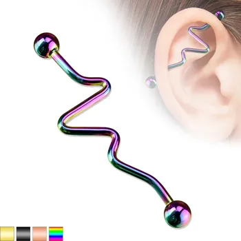 Piercing Piercingate Industrial piercing PIN00055 - Barva/Motiv: Černá, Délka tyčky: 38 mm, Kuličky: 5 mm, Průměr tyčky: 1,6 mm