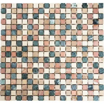 Obklad Kamenná mozaika MOS 15/RND 30,5x32,5 cm béžová/cotto/zelená/černá