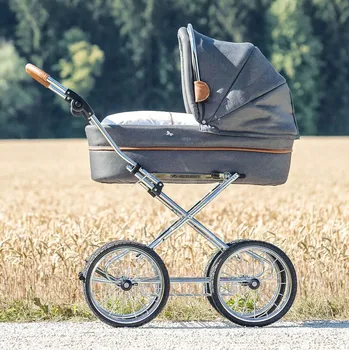 Kočárek HESBA Classica leather - chromový podvozek - FOG SL 300 - látkový Stonegrey + LE braun