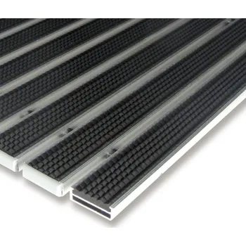 Rohožka Černá gumová hliníková čistící venkovní vstupní rohož Alu Low - 100 x 100 x 1 cm