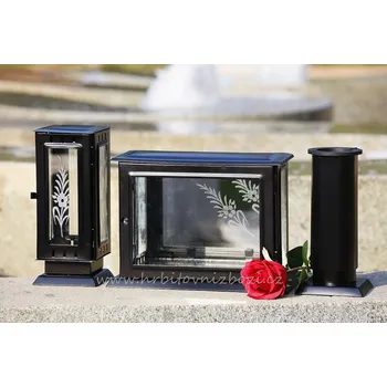 Smuteční dekorace Morex X6456/2 hřbitovní lampa s vázou a fotoskříňkou černá