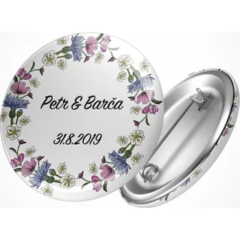 Svatební dekorace Svatební placka květy v kruhu - průměr 25 mm