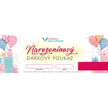 Dárkový potravinový koš Dárkový poukaz K narozeninám - balónky Hodnota dárkového poukazu: 300, Forma poukazu: tištěný