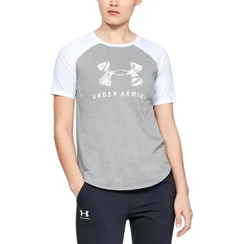 Dámské oblečení tričko Under Armour Fit Kit Baseball Graphic - 035/Steel Light Heather/White/White XS