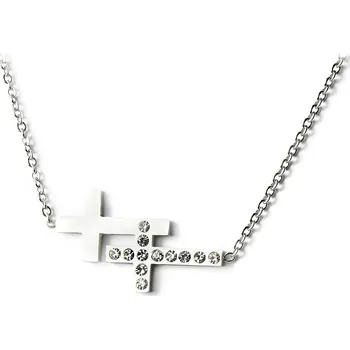 Náhrdelník Dámský náhrdelník dva křížky se zirkony z chirurgické oceli S897100