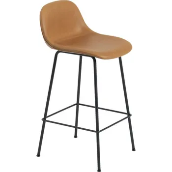 Barová židle Muuto Barová stolička Fiber Stool 65cm s opěrkou, Tube Base, cognac leather