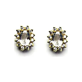 Náušnice Zlaté náušnice Kate, přírodní křišťál, čiré zirkony, žluté zlato, NŠ 1480