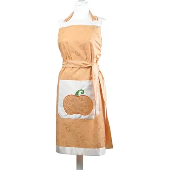 Kuchyňská zástěra HEDVA ČESKÝ BROKÁT Zástěra s laclem a kapsou výšivka DÝNĚ Barevná varianta: oranžová - girlandy