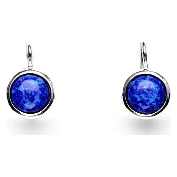 Náušnice Zlaté náušnice,bílé i žluté zlato, syntetický tm. modrý opál - NK 1503 (opál 8 mm)