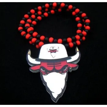 Náhrdelník Blingstar Dřevěný Přívěsek BULL WOOD + Korále WH/RD 449