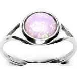 Zlatý prsten, bílé i žluté zlato, syntetický růžový opál - T 1503 (opál 8 mm)