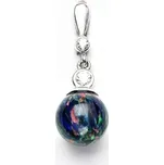 Zlatý přívěsek, synt. černý opál, čiré zirkony, bílé i žluté zlato - P 43/40 (opál 10 mm)