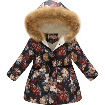 Dívčí bunda Dívčí zimní kabátek s kapucou Věk: 3T, Motiv: černá s kytičkami