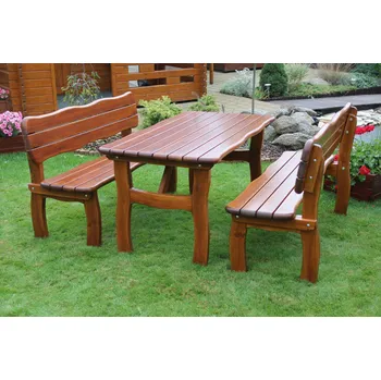 Zahradní sestava Zahradní nábytek z masivu Elenora (Zahradní stůl, 2x lavice s opěradlem)
