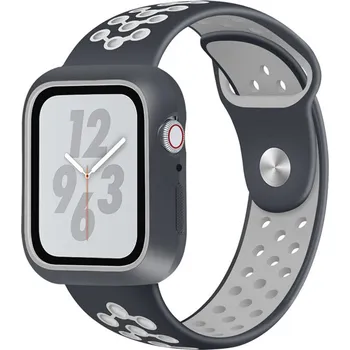 Řemínek na hodinky Řemínek pro Apple Watch 44mm Series 4 + ochranný rámeček - silikonový - černý / šedý