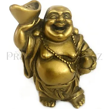 Buddha Bohatství s Ingotem Zlatý / Soška 9cm
