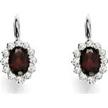 Zlaté náušnice s diamanty, přírodní granát, bílé zlato, VE 247