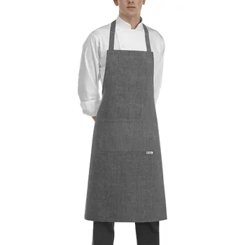Gastro oděv EGOCHEF Kuchařská zástěra ke krku EGOchef s kapsou - Grey mix 70x90 cm E-6103067C