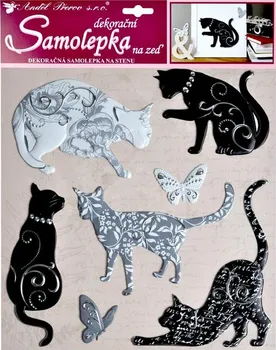 Samolepící dekorace Anděl 10228 kočky se stříbrným dekorem 38 x 31 cm