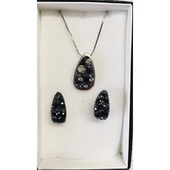 Souprava šperků Stříbrná sada Swarovski kamínky černá (Sada náušnice a náhrdelník)