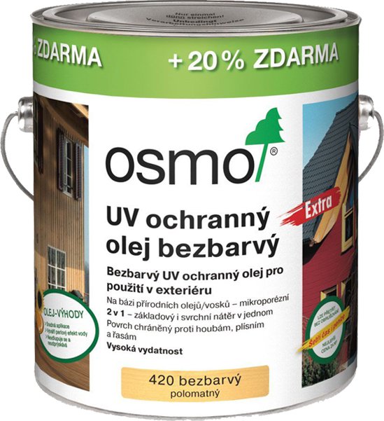UV ochranný olej bezbarvý 420 3 l 420 Bezbarvý polomat (na modřínu)