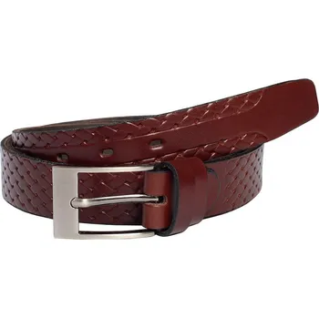 Opasek Kožený pásek úzký hnědý splétaný design na povrchu