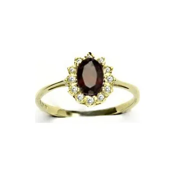 Prsten Zlatý prsten s diamanty, přírodní granát, žluté zlato, VR 247
