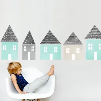 Samolepící dekorace Yokodesign Nálepka na zeď - domečky Velikost: L, barva, velikost: mátová