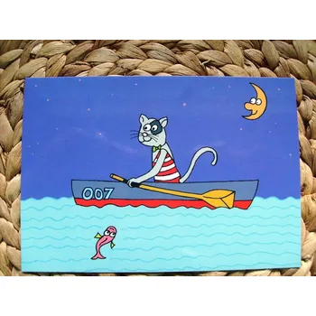 Pohled kreslená kočka Číslo: kočka rybář