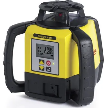 Měřící laser Leica Rugby 680 rotační laser sklon x,y digitálně - kompletní sada "vzít a jít na stavbu" (laser, digi. detektor, lať, stativ)