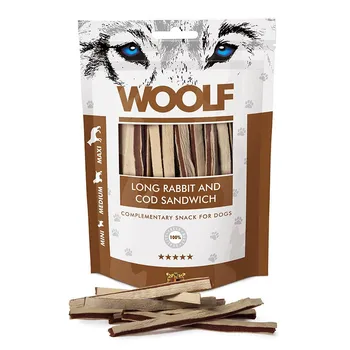 Pamlsek pro psa Woolf Long Rabbit and Cod Sandwich 100 g