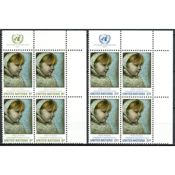 Poštovní známka (1971) MiNr. 240 - 241 ** - OSN New York - 4-bl - rohová - Mezinárodní škola Spojených národů - Maia; Obrazy Pabla Picassa