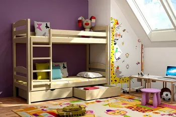 Dětská postel Vomaks Patrová postel PP 004 + zásuvky 200 x 90 cm bezbarvý ekologický lak