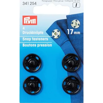 Našívací patentky Prym černé, 17 mm