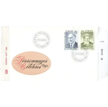 Poštovní známka (1980) FDC - MiNr. 1009 - 1010 O - Lucembursko - Europa: Významné osobnosti - Jean Monnet, sv. Benedikt z Nursie
