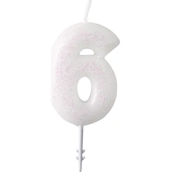 Dortová svíčka Dortová svíčka číslo 6 bílá s glitry Amscan 9904381