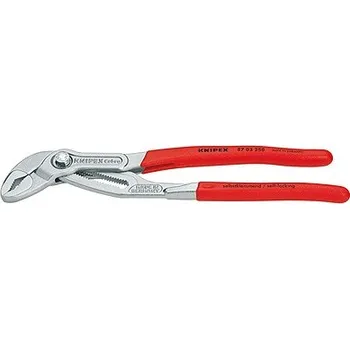 Kleště KNIPEX 8703250 Instalatérské kleště Cobra (Délka 250mm. Kapacita pro trubky: Ø 2 palce. Precizní sikovky Hightech. Pochromované, Rukojeti potažené umělou hmotou bránící sklouznutí. Velmi vysoká kapacita uchopení. DIN ISO 8976.)