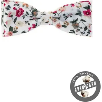 Kravata Motýlek chlapecký 12 cm - smetanový a barevné květiny