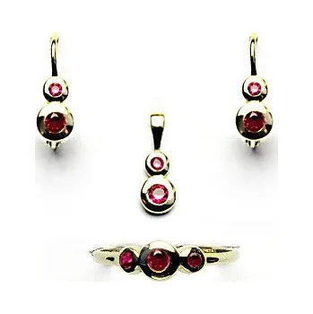Náušnice Sada zlatých šperků 1122 - NK, P, T/zirkony rubín, žluté zlato (zirkony)